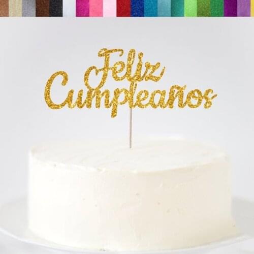 Custom Feliz Cumpleaños Glitter Cake Topper,Personalised Happy Birthday Topper,Spanish Birthday Cake Topper Party Food Picks