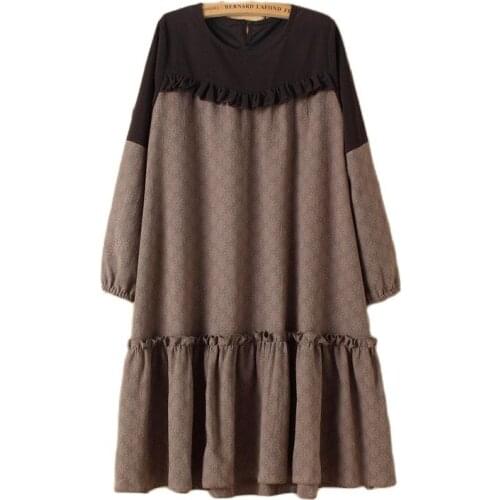 Harajuku Vintage Japanese Kimono Retro Floral Print Ruffle Suede Cotton Dames Jurken Hippie Long Sleeve Loose Women Autumn Dress