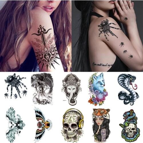 Arm temporary tattoo sticker Snake spider fox realistic waterproof tattoos Skull totem arm sexy tattoo for men and women