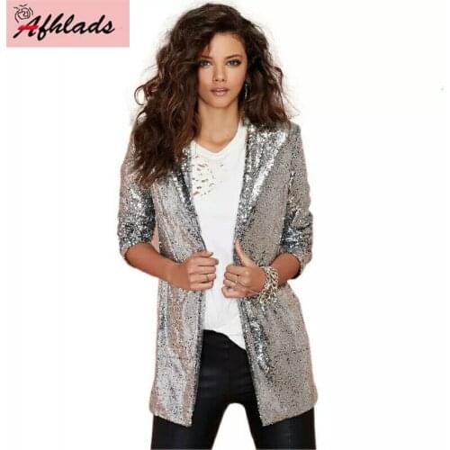 Sequined Jacket Female 2020 New Spring And Autumn Korean Casual Long Sleeve Solid Color Notched Collar Cardigan Jacket Outerwear
