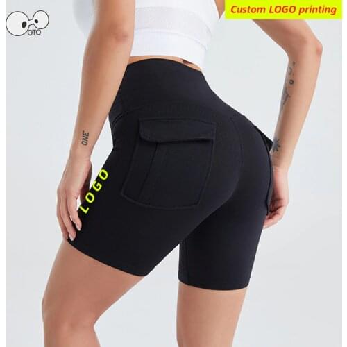 High Waist Push Up Women Yoga Shorts Gym Jogging Running Tights Pants Sportswear Quick Dry Fitness Bottoms with Pockets Custom