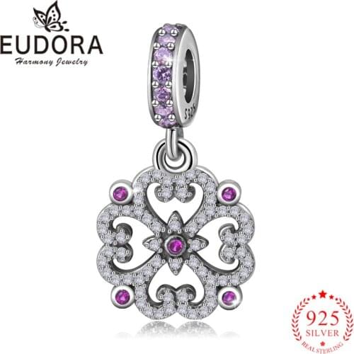 Eudora 100% 925 Sterling Silver Dazzling Sweet Heart Charm fit Women Bracelets & Necklaces Fashion Jewelry Anniversary Gift