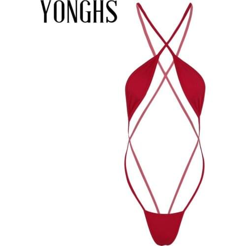 Womens Erotic Lingerie Mini Bikini Bodysuit Sling Shot Strappy Criss Cross Backless Mini Bikini Thong Bodysuit Teddy Underwear