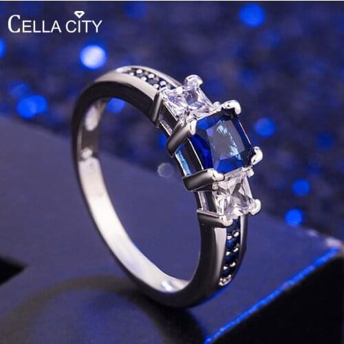 Cellacity Chic Silver 925 Jewelry Trendy Gemstones Ring for Women Sapphire Zircon Emerald Crystal Couple Rings Anniversary Gifts