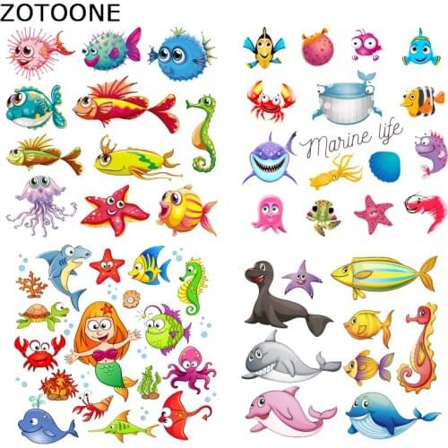 ZOTOONE Iron on Ocean Biological Patches Cute Whale Sticker Transfers for Clothing Diy Patch Heat Transfer Accessory Applique I