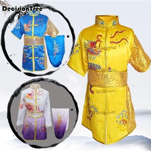 2021 chinese outfits for kids children tai wushu kids kung fu martial arts sets performance suit embroidery dragon costumes