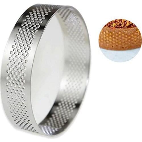 5 Pcs Circular Porous Tart Ring Bottom Tower Pie Cake Mould Baking Tools Heat-Resistant Perforated Cake Mousse Ring, 8cm