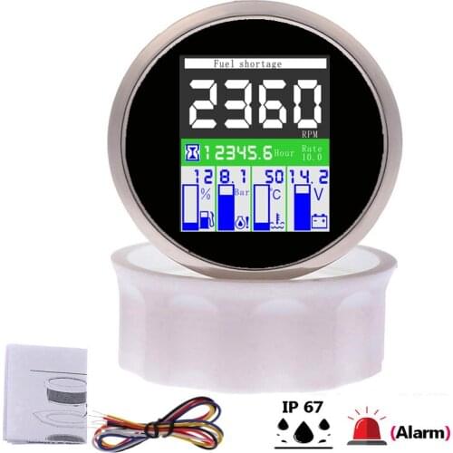 5 In 1 Boat Car Digital Gauge 0~190 ohm Fuel Level Gauge Water Temp Oil Pressure Tachometer 0~10Bar With Alarm for 9~32V