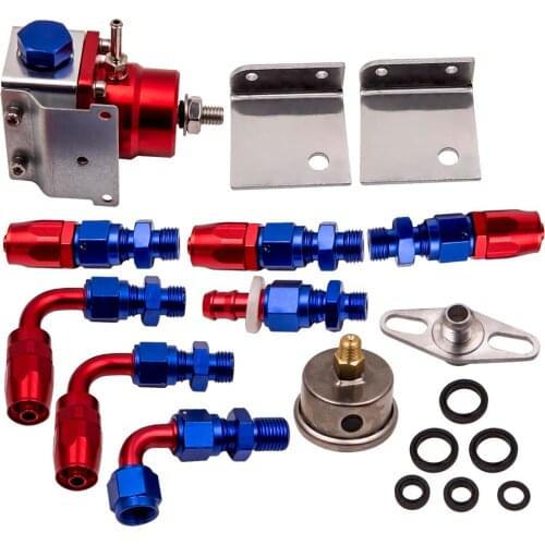 7PCS Adjustable Fuel Pressure Regulato 0-160 PSI Gauge Hose End Fitting Kit