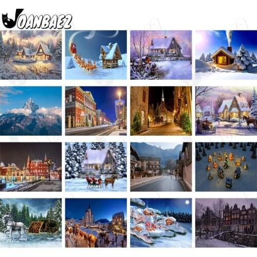 Abstract Nordic Winter Snow Scene Diamond Painting 5D Diy Wall Art Building Under The Snowdrift Round Diamond Inlaid Home Decor