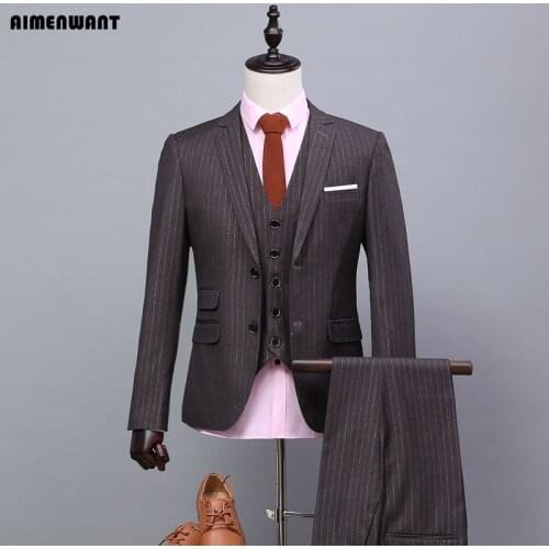 AIMENWANT 2018 New Customize Size Pinstripe Suit Italy Slim Fit Business formal suits Dark Grey Dinner Suit Cheap Prom Blazer