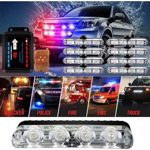 Emergency Strobe Lights Bars 4LED 8 in 1 Sync Surface Mount Light Flash Warning Lights with Wireless Remote Control