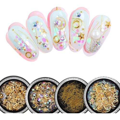 Star/Moon/Triangle/Strip/Line Rivet Glitter Nail Art Decor Mix 3D Rhinestone Beads Stud Spike Nail Tips Stickers Accessories DIY