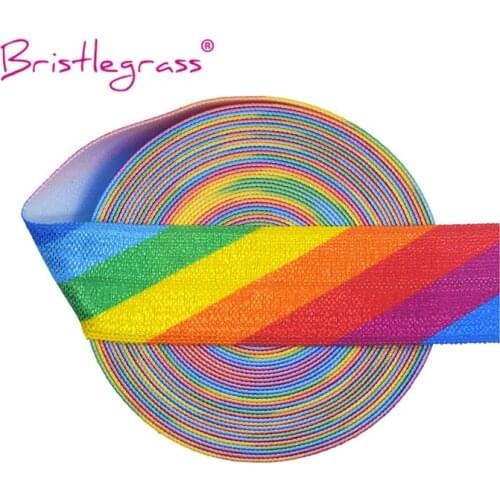 BRISTLEGRASS 5 Yard 3/4" 20mm Rainbow Print FOE Foldover Elastic Spandex Satin Band Hair Tie Headband Tutu Dress DIY Sewing Trim