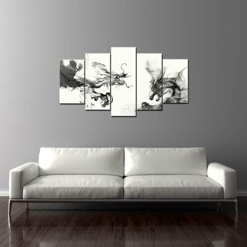Black and White China Ink Wash Painting Dragon Imperial Print Canva Wall Art 5 Panel for Living Room Decor Artwork Fashion Gift