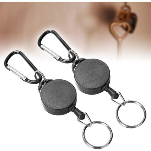 2pcs Black Retractable Key Chain Keyring Reel Recoil Pull Badge Reel With 27 Inch Key Ring Rope Anti-rust Coating