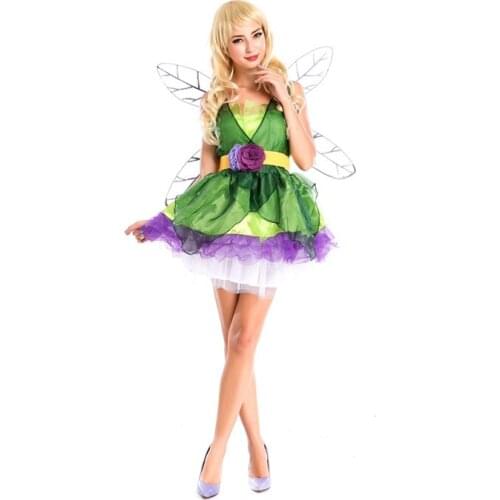Cheap sexy flower fairy organza dress with wings green princess carnival costume M4654