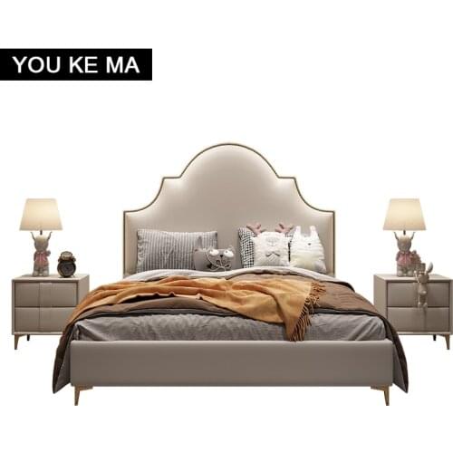 Childrens room bed boy simple modern youth bed single bed1.5Beige light luxury leather bed kid bed1.2Rice