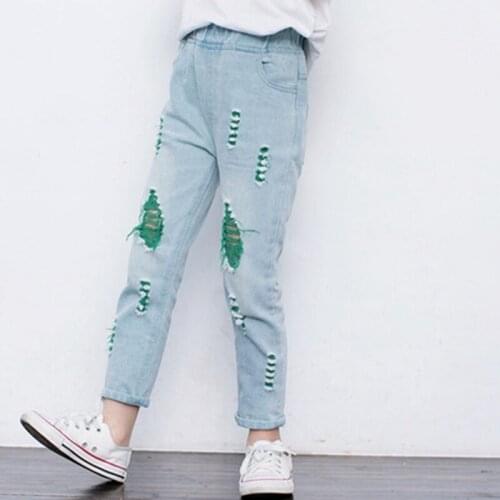 Kids Girls Childrens Jeans Spring and Autumn New Hole Pants Girls' Light-Colored Pants 3-10 Ages 3 Colors Baby Girl Jeans