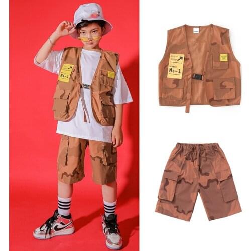 Kid Hip Hop Clothing For Boys Camouflage Vest Pants Suit Jazz Dance Costume Kids Ballroom Dancing Streetwear Rave Wear SL3873