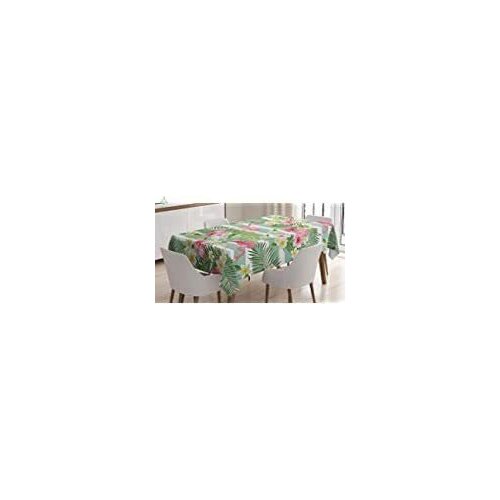 Flamingos With Exotic Hawaiian Leaves Flowers On Striped Vintage Background Dining Room Kitchen Rectangular Table Cover