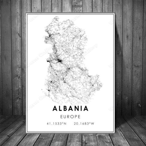 Famous Europe City Map Albania Print Canvas Painting Wall Art Pictures Black White Posters and Prints Living Room Home Decor