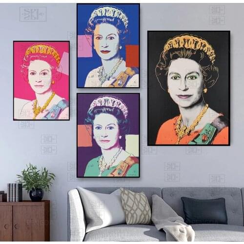 "queen Elizabeth Ii" Canvas Painting Posters Prints Popular Andy Warhol Masterpiece Reproduction Wall Art Living Room Home Decor