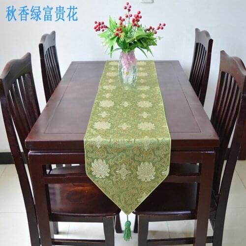 Classical Chinese Style Table Runners Embroidered Flowers Table Runner Green Blue Table Cover Wedding Party Decor with Tassels