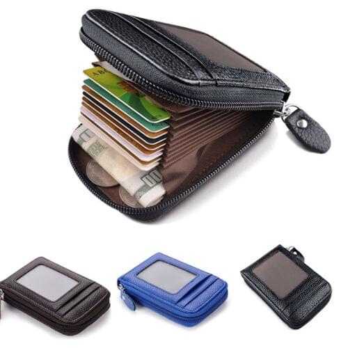 New Fashion Hot Mens Wallet Credit Card Holder RFID Blocking Zipper Thin Pocket Mens Business Card Wallet Bags
