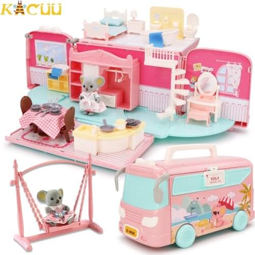 DIY Doll House Bus RV Swinging Miniature Rooms Toys Motorhome Vehicle Dollhouse Furniture Accessories for Girls Pretend Play Toy