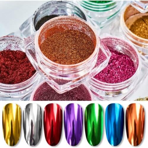 MEET ACROSS Mirror Nail Powder Metallic Colorful Glitter Silver Gold Chrome Nail Art Glitter Pigment Dust Nail Art Decoration
