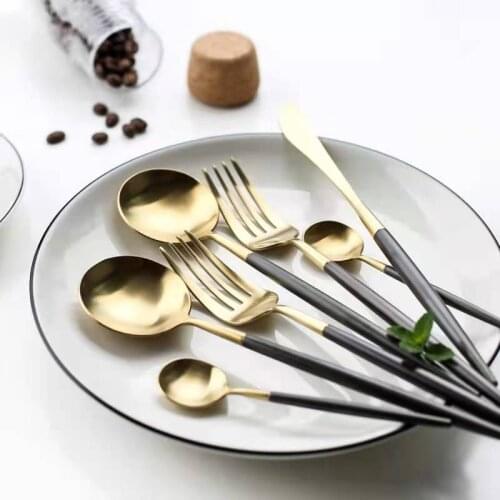 Spoon Golden Stainless Steel Western Tableware Set Steak Knife Fork Plate Three-piece Small Household Long Handle Dinnerware