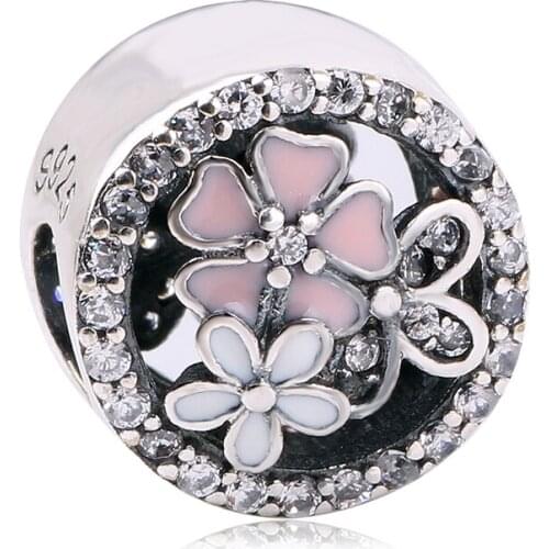 New DIY Fit Original Pan Bracelet CZ Flower Beads 925 Sterling Silver Forget Bead Jewelry Making