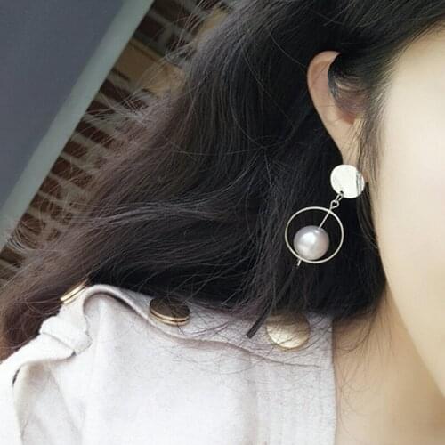 New Retro Imitation Pearl Long Earrings Hollow Geometry Gold/Silver Color Round Earring Jewelry For Woman Wedding Party Gift