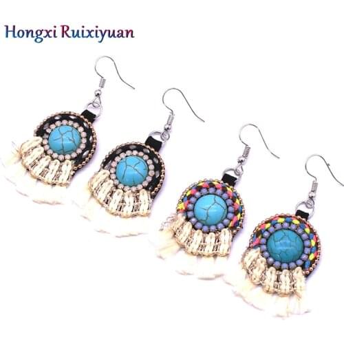 New Earrings Bohemian Fashion Fringe Earhook Handmade Natural Stone Earrings High Quality Rhinestone/Lacy Womens Earring