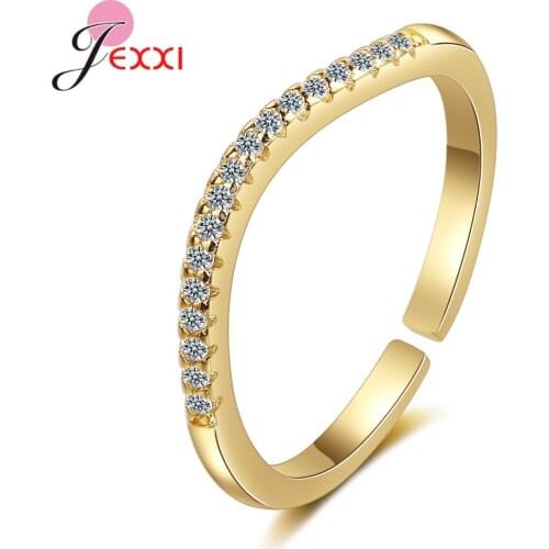 Adjustable Gold Color Stacking Style 925 Sterling Silver Finger Rings Women AAA Austria Crystal Jewelry For Engagement