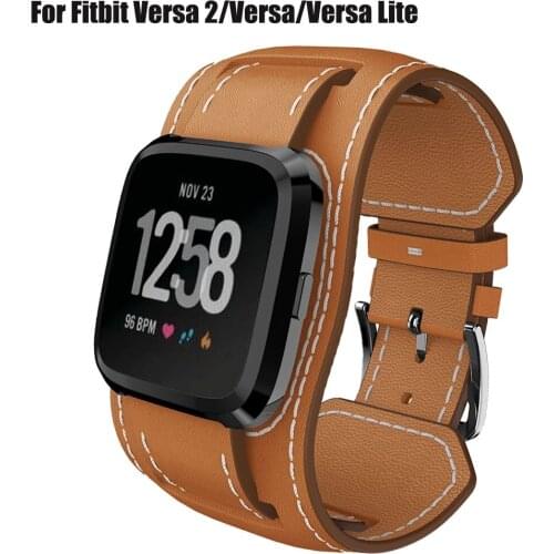 Genuine Cuff Leather Watch Band Strap for Fitbit Versa 2/Versa/Versa Lite Leather Bracelet for Fitbit Versa2 Replacement Wrist