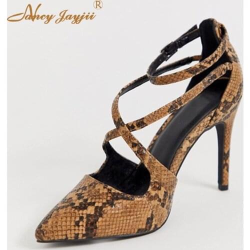 Female Shoes Adult Lady Sandals Snakelike Buckle Ankle Strap Super High Thin heels Wedding Party Fashion Mature Sexy 2019 Nan