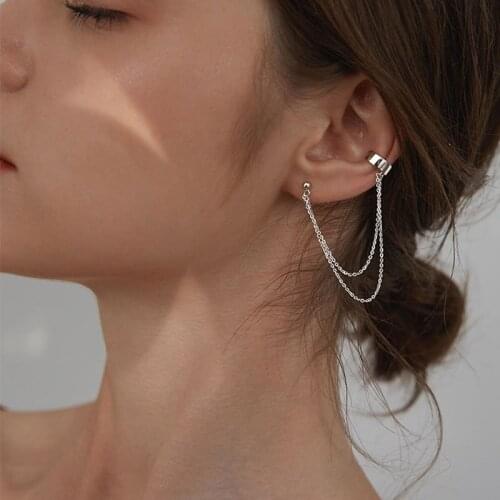 925 sterling silver earring trend round ear bone ear clip long ear line tassel personality fashion female girl silver ear jewelr