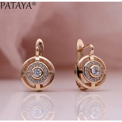 PATAYA New Arrivals Hollow Earring Women Fashion Texture Cute Fine Jewelry 585 Rose Gold Lovely Carved Natural Zircon Earrings