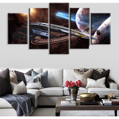 Modern Decorative Bedroom Wall 5 Piece Large Mass Effect Normandy SR-2 Game Poster High Quality Canvas Art Print Modular Picture