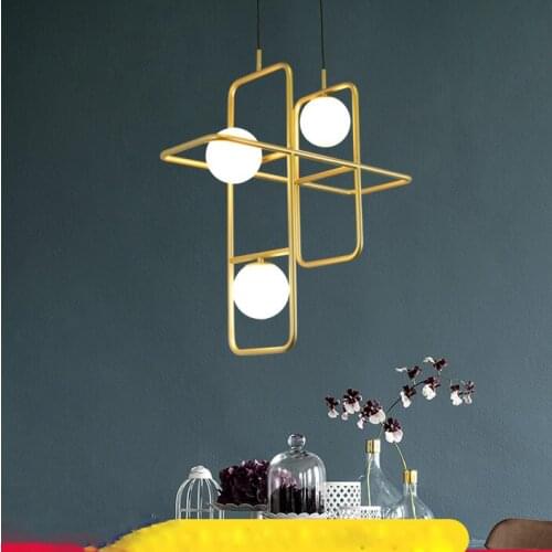 Nordic geometric modern pendant lamp living room restaurant light Creative bedroom bar club American golden magic bean lamp C682