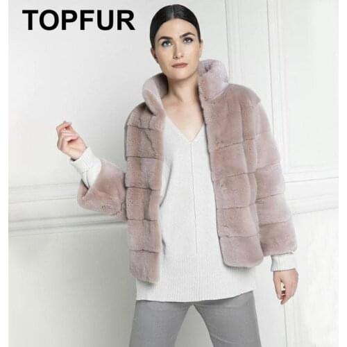 TOPFUR Naked Pink Coat Women Winter Real Fur Coat Short Natural Mink Fur Coat Leather Jacket Nine Quarter Sleeves Plus Size
