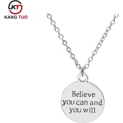 Inspirated Necklace Letter "Believe you can and you will" Pendant Alloy Round Shaped Necklace Wholesale 12pcs/lot