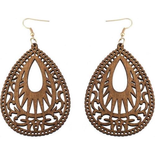 E7498 ZWPON Teardrop Earrings Earrings Jewelry Wholesale Cutout Arabesque Wood Ethnic Wooden for Women Water Drop Trendy