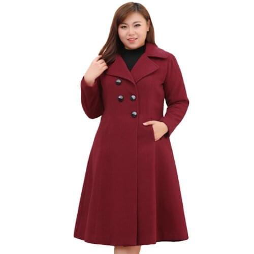 Winter Plus Size 10XL Womens Wool Trench Coat Autumn Fashion Medium Long Pocket button Woolens Coats Womens Woolen Overcoat