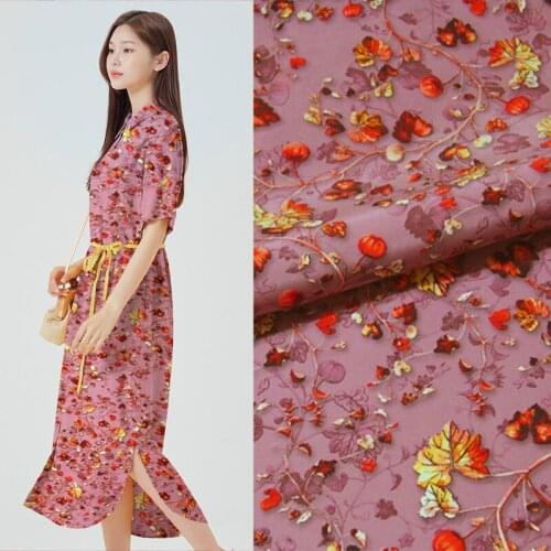 Leaf printed 100% mulberry silk crepe de chine fabric cloth 138 cm width 15 momme soft fashion t-shirt sewing fabric for dress