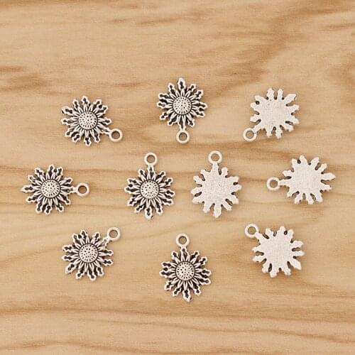 50 Pieces Tibetan Silver Sun Flower Charms Pendants for DIY Bracelet Earring Jewellery Making Accessories 17x13mm