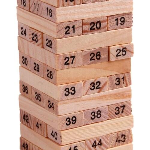 54 Pieces Log-colou Digital Childrens Stacked Building Blocks Wooden Tumbling Tower Game Family Garden Games Toy