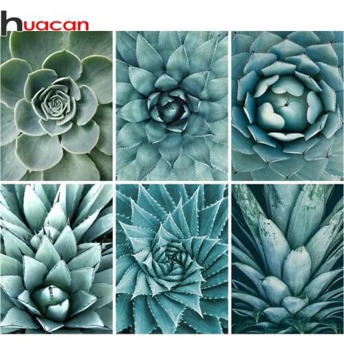 Huacan 5d Diamond Painting Succulents Flower Wall Decor Diamond Embroidery Mosaic Floral Cross Stitch Crystal Hobby